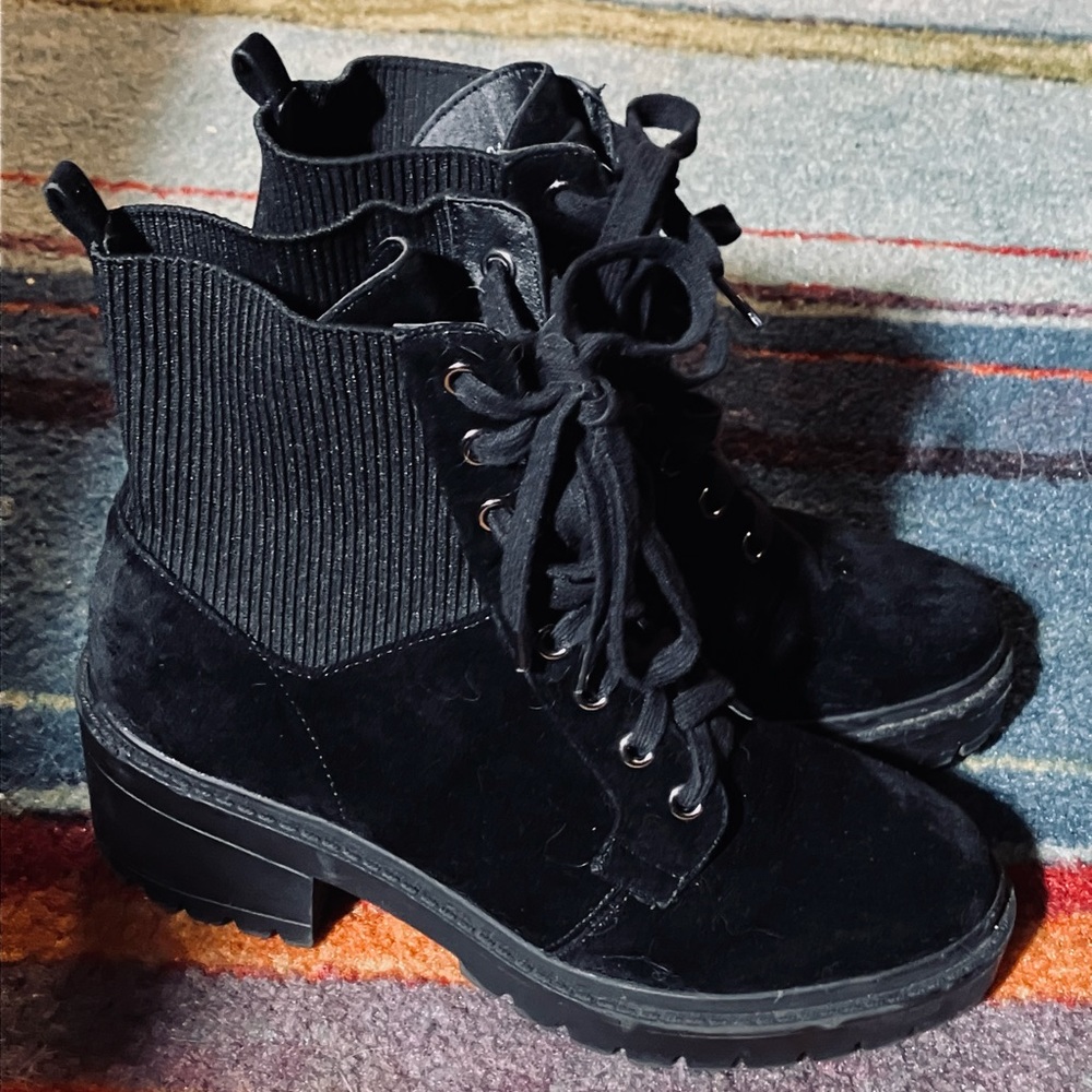 Black velvet boots size 7.5